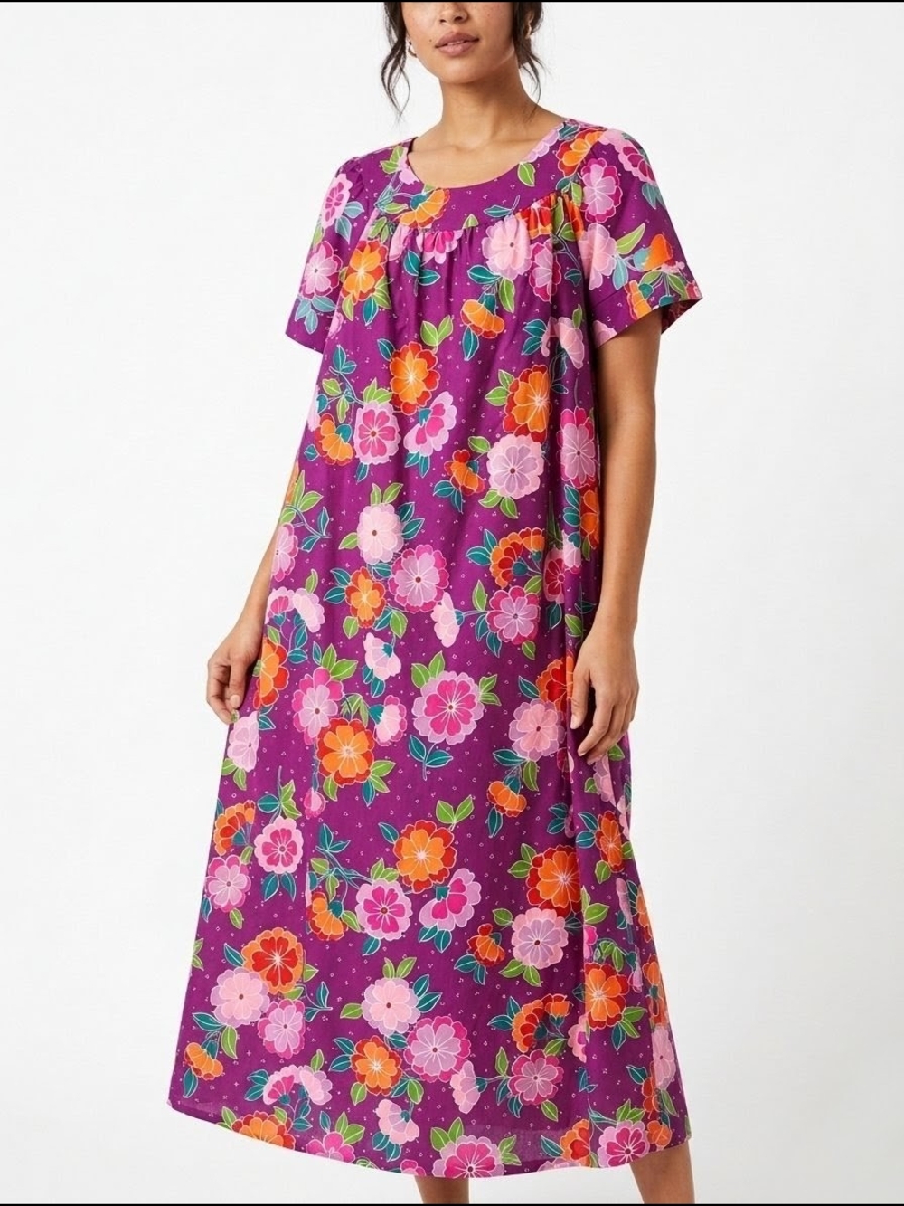 Sears Vintage 70s/80s Floral Cotton Muumuu House Dress Maxi XS S